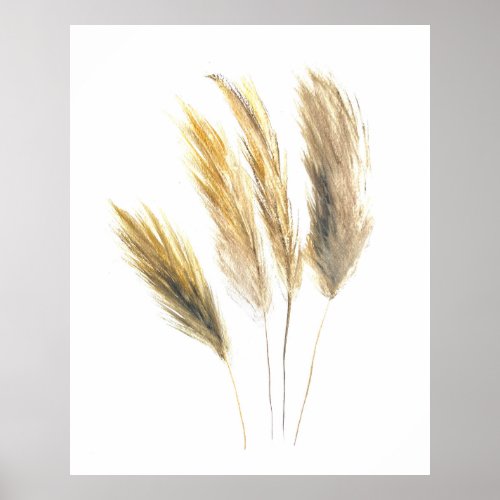 Pampas grass Watercolor Floral Flowers Boho Art Poster