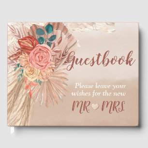 Pampas Grass Watercolor Floral Terracotta Ombre Guest Book