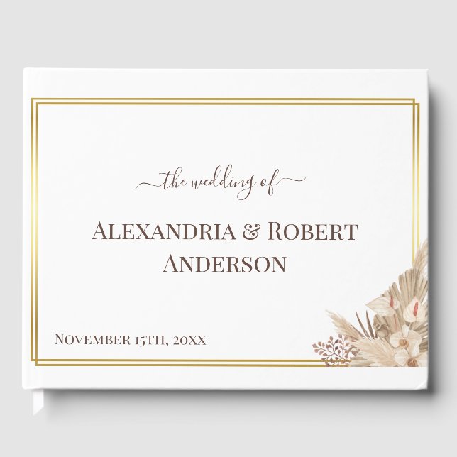 Pampas Grass Watercolor  Wedding Guest Book (Front)