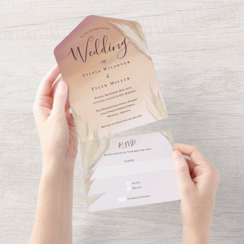 Pampas Grass Wedding All In One Invitation