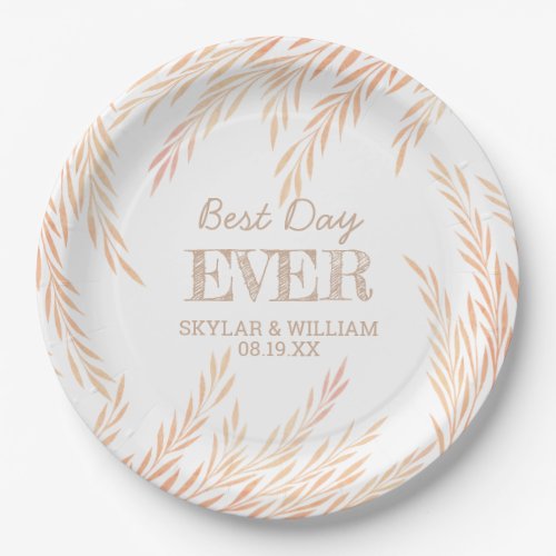 Pampas Grass Wedding Best Day Ever Floral Rustic Paper Plates
