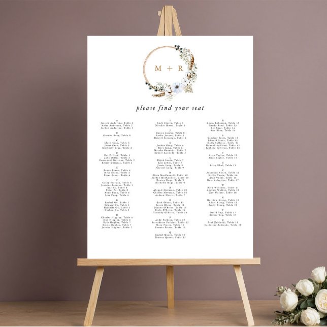 Pampas Grass Wedding Boho Alphabetical Seating Foam Board (Creator Uploaded)