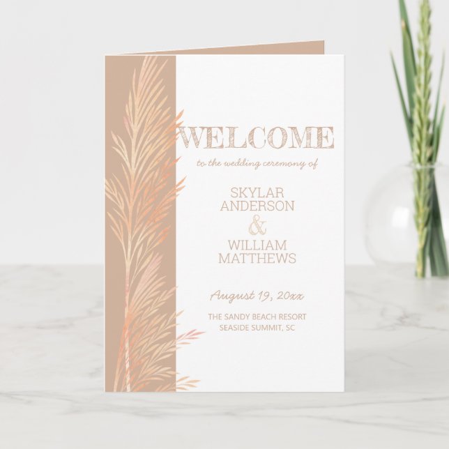 Pampas Grass Wedding Ceremony Neutral Folded Program (Front)
