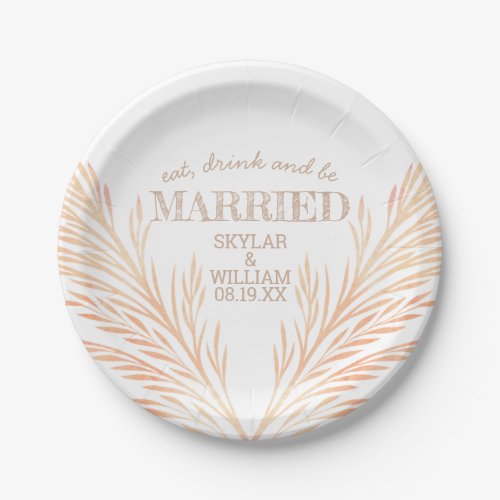 Pampas Grass Wedding Eat Drink Married Rustic Paper Plates