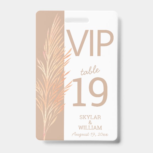 Pampas Grass Wedding Fun VIP Creative Place Card Badge (Front)