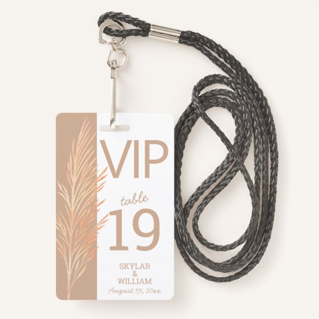 Pampas Grass Wedding Fun VIP Creative Place Card Badge (Front with Lanyard)