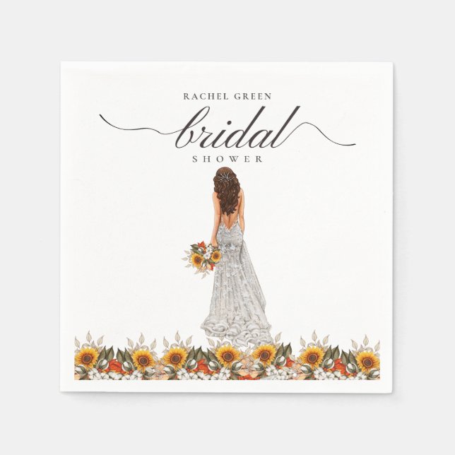 Pampas Grass Wedding Gown Boho Bridal Shower Napkins (Front)