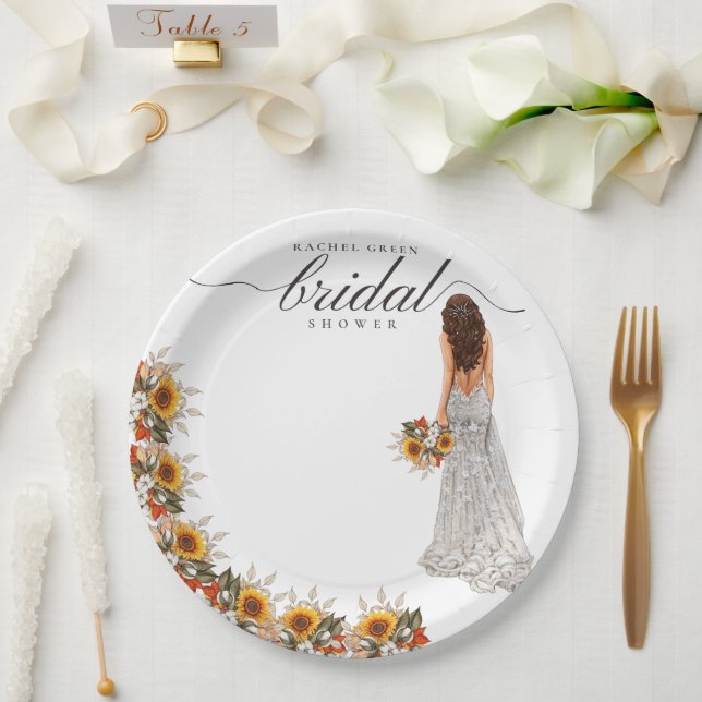 Pampas Grass Wedding Gown Boho Bridal Shower Paper Plates (Wedding)