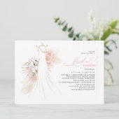 Pampas Grass Wedding Gown Pink Bridal Shower Invitation (Standing Front)
