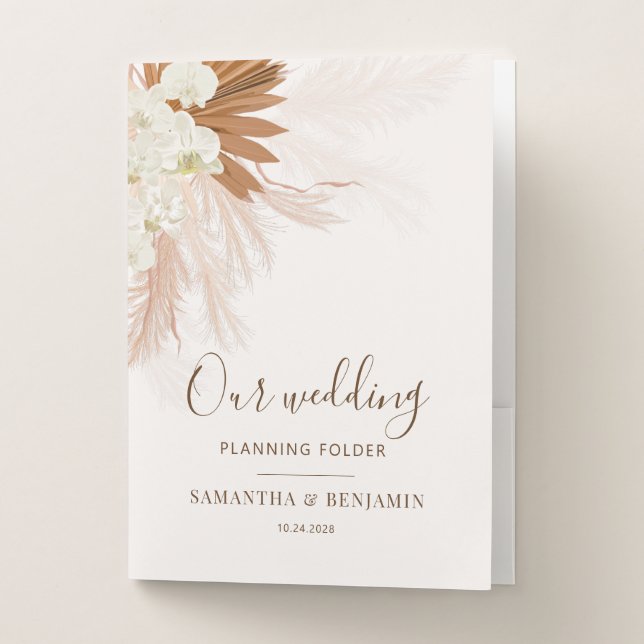 Pampas Grass Wedding Planning Script Custom Pocket Folder (Front)
