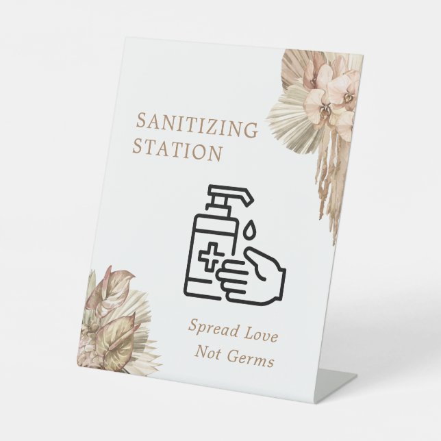 Pampas Grass Wedding Sanitizing Station Pedestal Sign (Front)