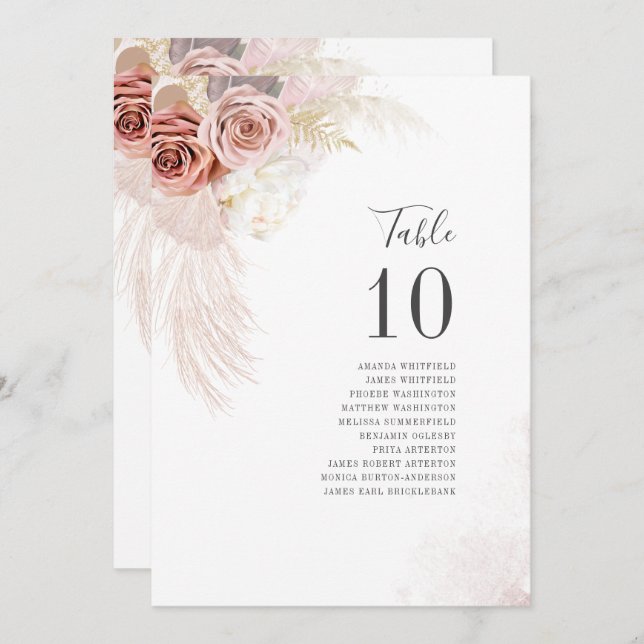 Pampas Grass Wedding Table Seating Number 10 Invitation (Front/Back)