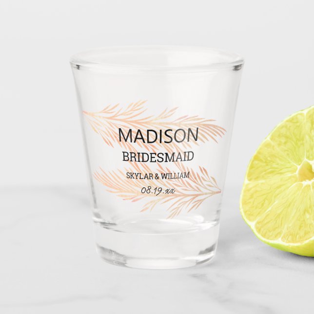Pampas Grass Wedding Trendy Custom Bridesmaid Shot Glass (Front)