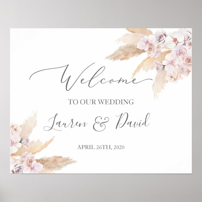 Pampas Grass wedding welcome sign (Front)