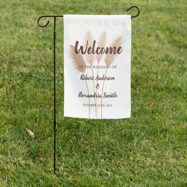 Pampas Grass Welcome Wedding Garden Flag (In SItu)