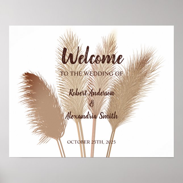 Pampas Grass Welcome Wedding Sign (Front)