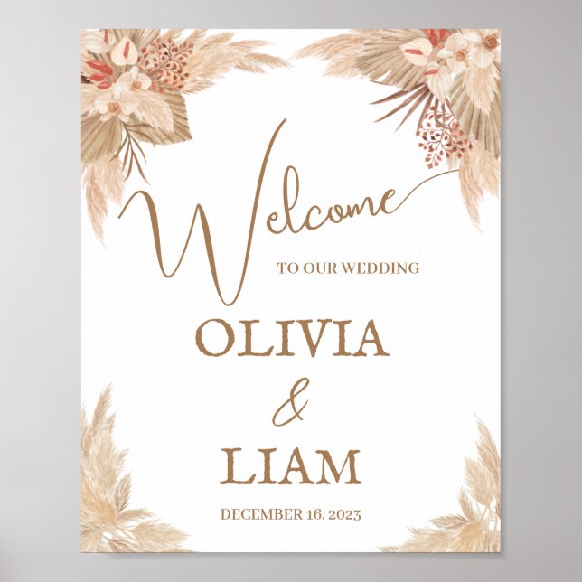Pampas Grass Welcome Wedding Sign (Front)