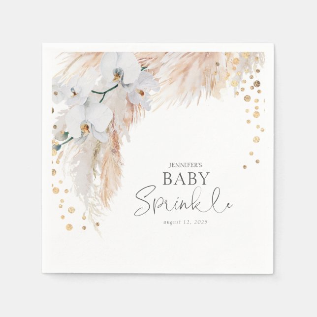 Pampas Grass White Floral Baby Sprinkle Napkins (Front)
