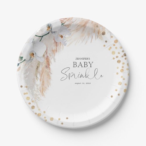 Pampas Grass White Floral Baby Sprinkle  Paper Plates