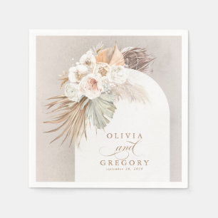 Pampas Grass White Floral Boho Wedding Napkins