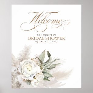 Pampas Grass White Floral Botanical Welcome Sign