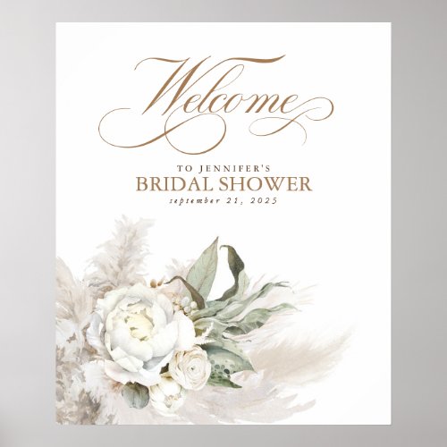 Pampas Grass White Floral Botanical Welcome Sign