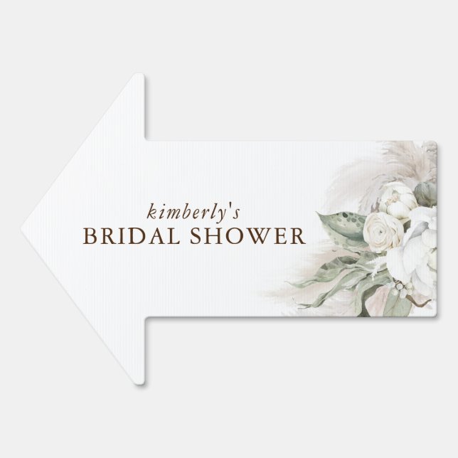 Pampas Grass White Floral Summer Party Sign (Front)