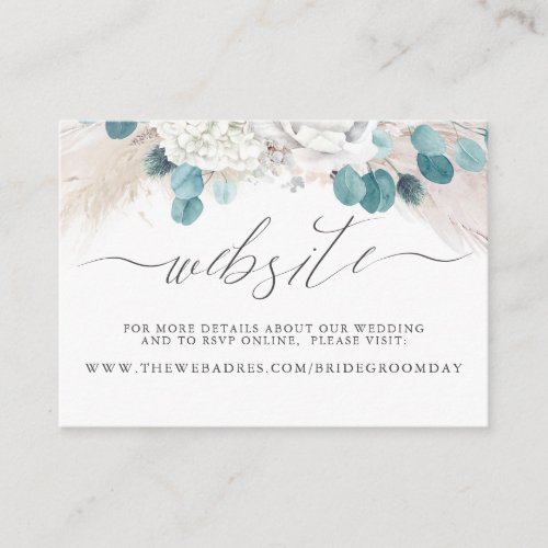 Pampas Grass White Floral Wedding Website Card