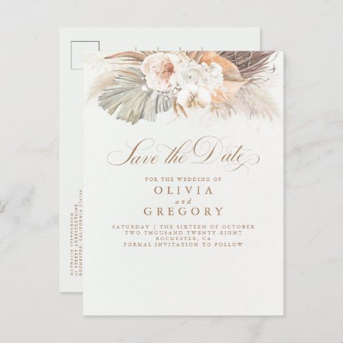 Pampas Grass White Flowers Exotic Save The Date Announcement Postcard