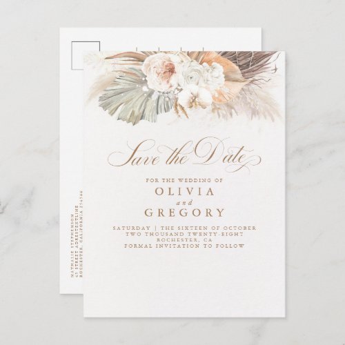 Pampas Grass White Flowers Exotic Save The Date Announcement Postcard