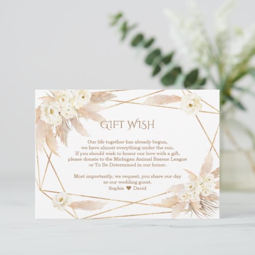 Pampas Grass White Flowers Wedding Gift Wish  Enclosure Card