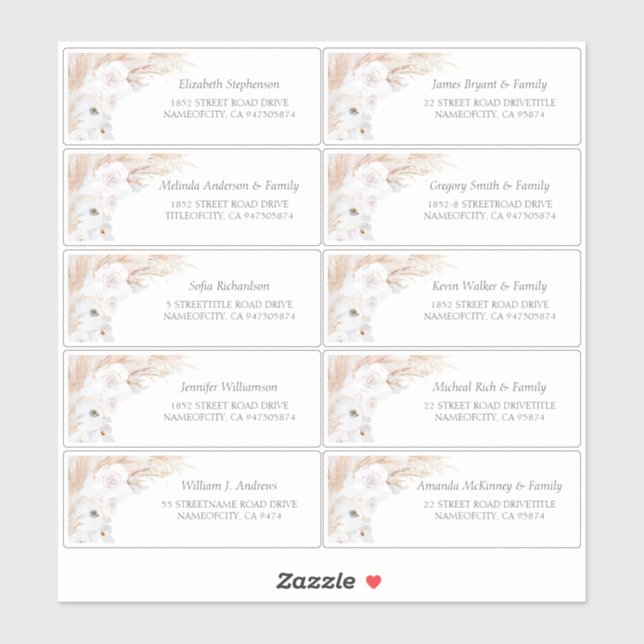 Pampas Grass White Guest Names Address Labels (Sheet)