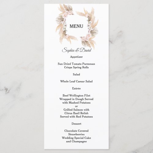 Pampas Grass White Orchid Roses Wedding Menu