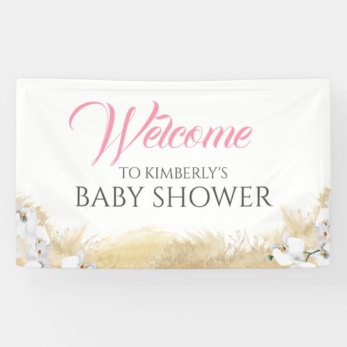 Pampas Grass White Orchids Baby Shower Welcome Banner