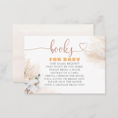 Pampas Grass White Orchids Boho Baby Shower Books Enclosure Card