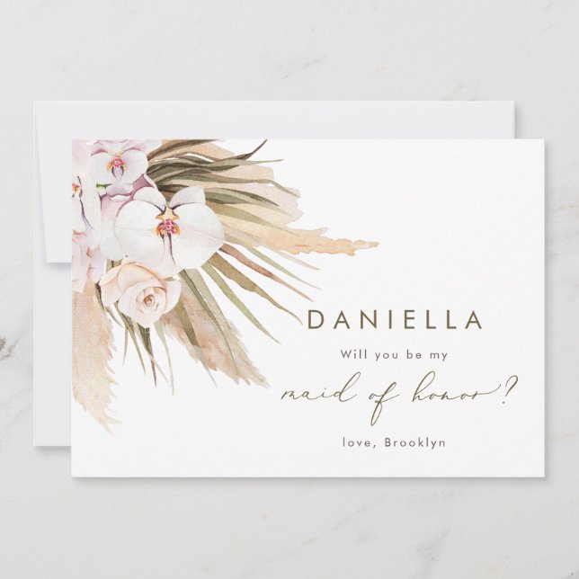 Pampas Grass Will You Be My Maid of Honor Invitation (Front)