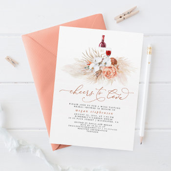 Pampas Grass Wine Tasting Terracotta Bridal Shower Invitation by lovelywow at Zazzle