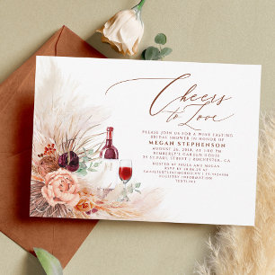 Pampas Grass Wine Tasting Terracotta Bridal Shower Invitation