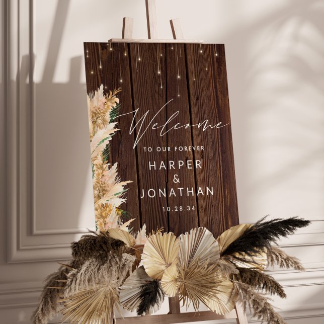 Pampas Grass Wood Twinkle Lights Wedding Welcome Foam Board (Creator Uploaded)