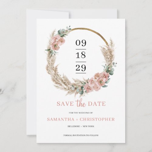 Pampas Grass Wreath Blush Rose Orchid Eucalyptus S Save The Date