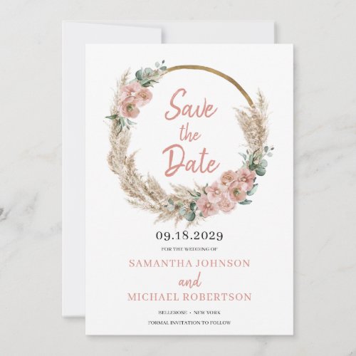 Pampas Grass Wreath Blush Rose Orchid Eucalyptus Save The Date