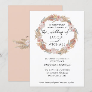 Pampas Grass Wreath Boho Tropical Earthy Floral Invitation