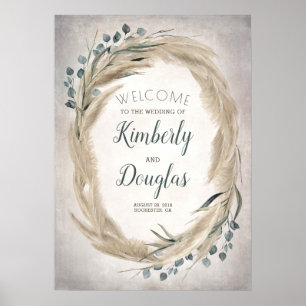 Pampas Grass Wreath Boho Wedding Welcome Sign