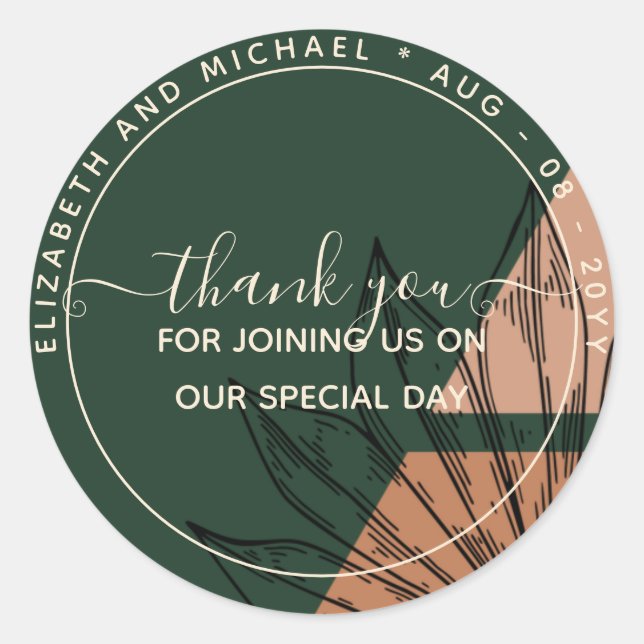Pampas Green Terracotta Thank You Favor Classic Round Sticker (Front)