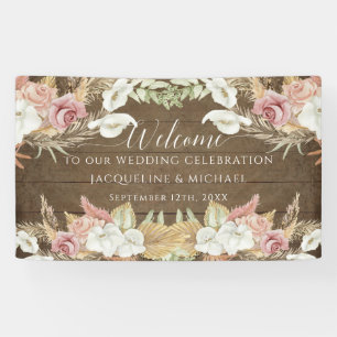 Pampas Greenery Blush Floral Rustic Beach Wedding Banner