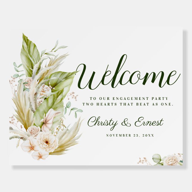 Pampas Greenery Engagement Welcome Sign  (Front)