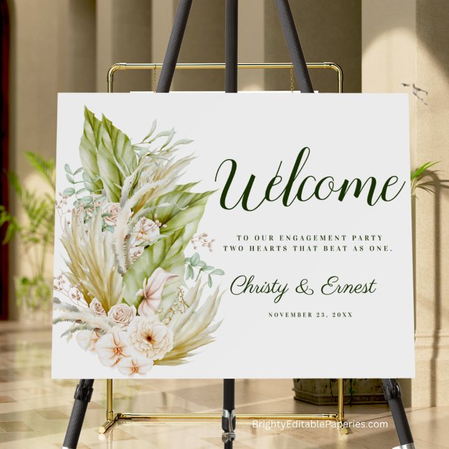 Pampas Greenery Engagement Welcome Sign  (Infuse your engagement celebration with nature's grace! adds a botanical touch to your event. 🌾)