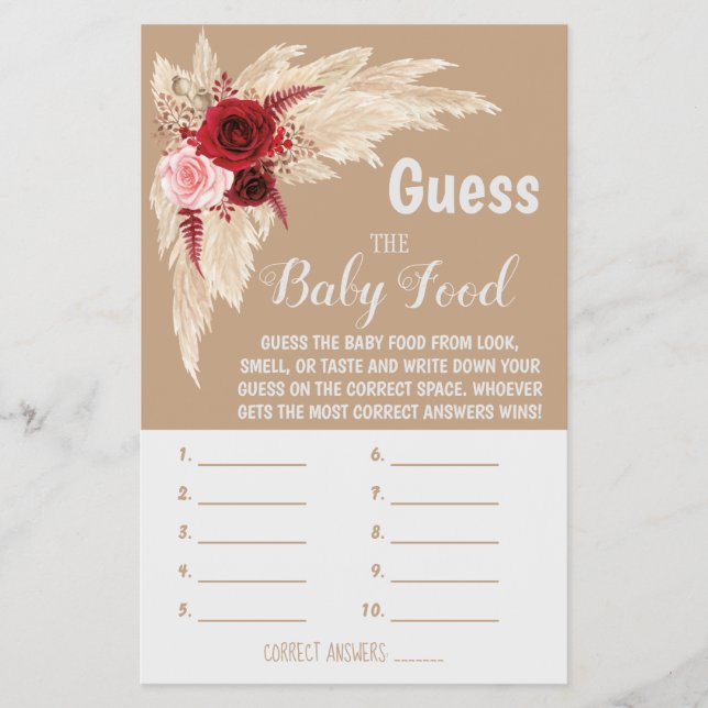 Pampas Guess the Baby Food Baby Shower Game Card  Flyer (Front)
