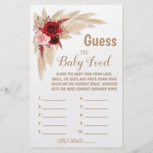 Pampas Guess the Baby Food Baby Shower Game Card Flyer