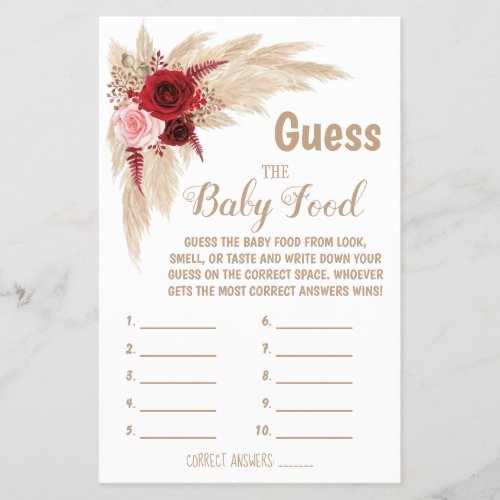 Pampas Guess the Baby Food Baby Shower Game Card Flyer